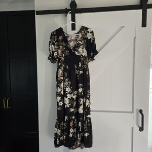 Saltwater LUXE Black and Cream Floral Midi Dress